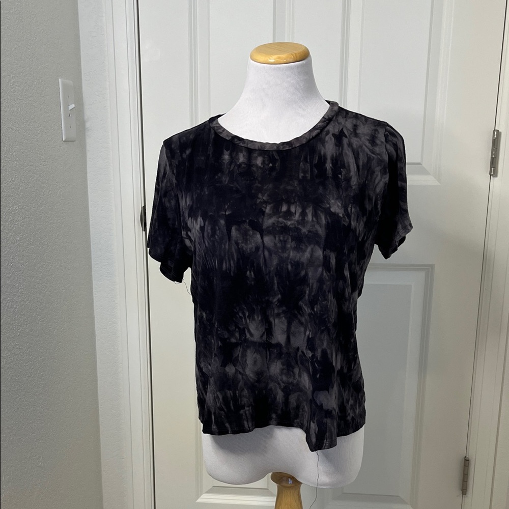 Charlotte Russe Black Gray Abstract Tie Dye Short Sleeve Top XL